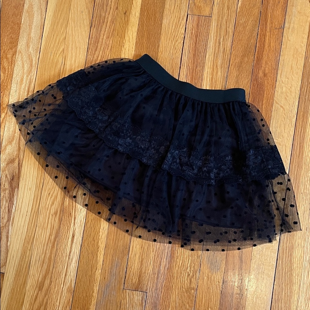 BADGLEY MISCHKA Girl’s Black Polkadot Lace Tulle Whimsigoth Balletcore Skirt